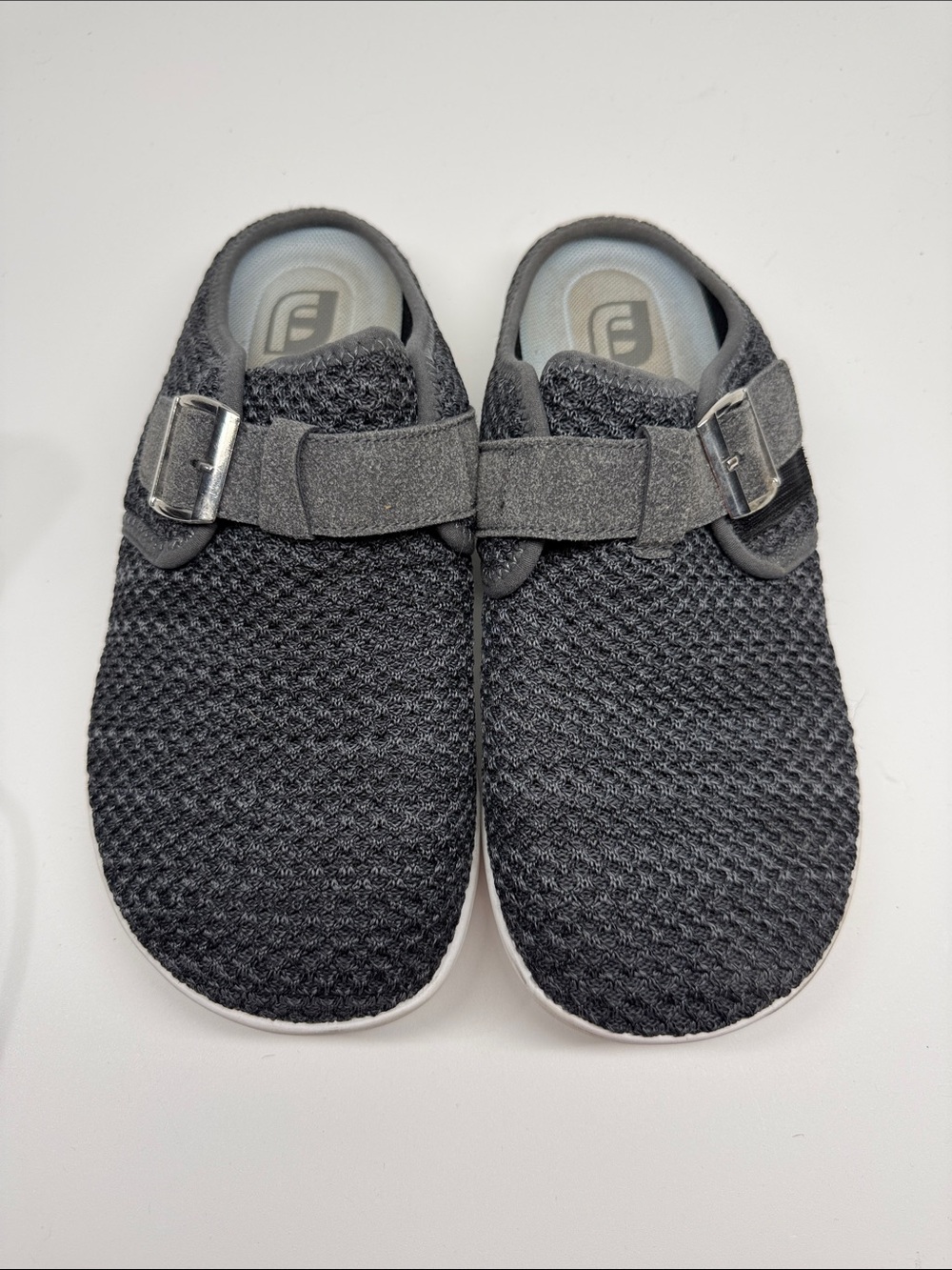 FootJoy Womens Dark Gray Knit Slip-On Mules Buckle Strap Shoes Size 9.5